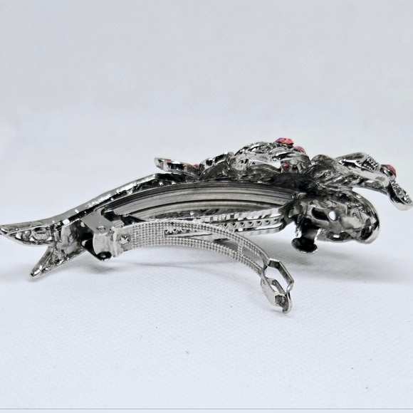 Vintage Silver & Pink Jeweled Hair Barrette – Victorian Style Accessory - Picture 8 of 8